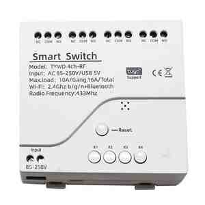 Smart 4Ch Relay Switch TYWD 4ch-RF 10A + Shell | RF433Mhz + BT | DC or AC In | WiFi Tuya Smart Life Smart 4Ch Relay Switch TYWD 4ch-RF 10A + Shell | RF433Mhz + BT | DC or AC In | WiFi Tuya Smart Life