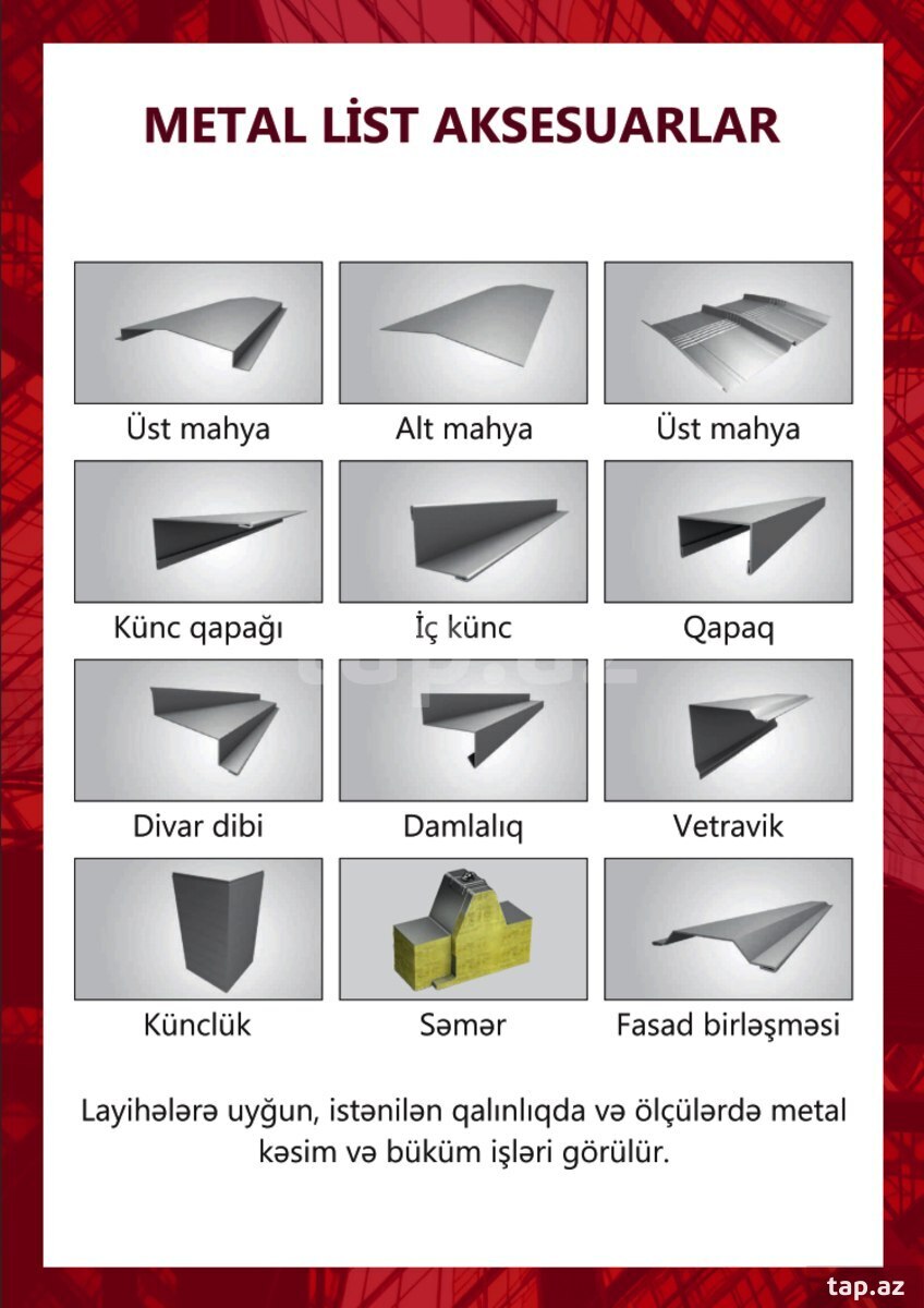 Sendviç panel aksesuarları Sendviç panel aksesuarları