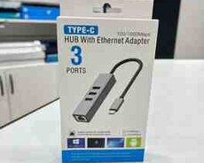 Type-c to 3usb+lan gigabit