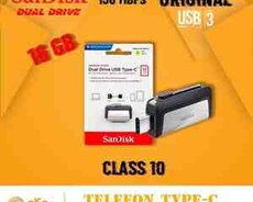 Flaş kart USB 3.1 Sandisk 16GB OTG (Type-C, Usb)