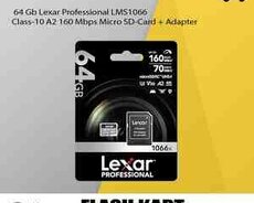 64 Gb Lexar Professional LMS1066 Class-10 A2 160 Mbps Micro SD-Card + Adapter