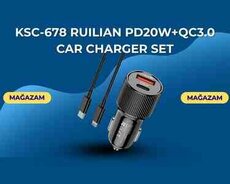 KSC-678 RUILIAN PD20W+QC3.0 car charger set (Type-C to Type-C)