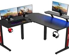 Gaming Desc TR-R black (140+130)*60* 75cm, Cup Holder, Headphone Hook, Shelf with colorful light