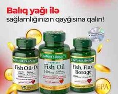 Omega 3, Fish Oil + D3 ,  Balıq yağı, Omeqa 3 - Natures Bounty