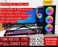 Masaüstü kompüter RGB Gaming DDR4 Core i5 7500 GTX1650 4GB