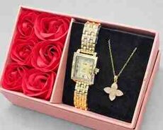 Qol saatı və polad boyunbağı dəsti