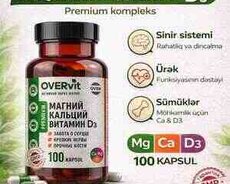 Qida əlavəsi OVERvit Maqnezium+Kalsium+Vitamin D3 100 kapsul