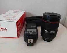 Fotoaparat və linza 24 105 mm f4 2ci versiya + cf 600 ex flash