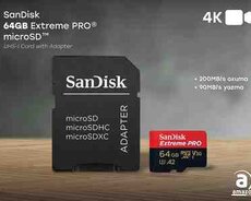 SanDisk 64GB Extreme PRO microSD UHS-I Card with Adapter C10, U3, V30, A2, 200MBs Read 90MBs Wri